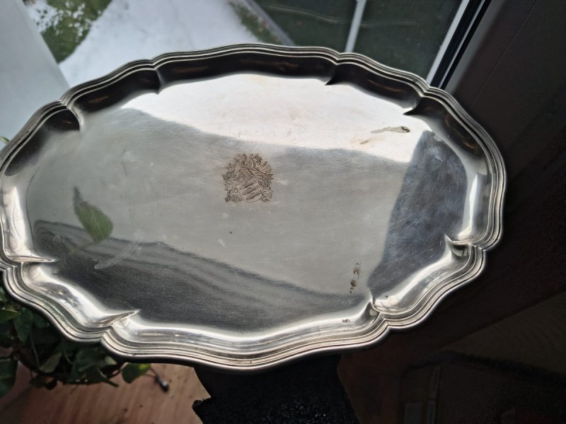 Srebrna Taca 1930r z dedykacją herb sygnatura