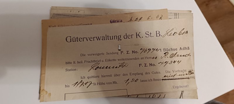 Awizo kolejowe Królewskich Kolei Pruskich z 1907 r