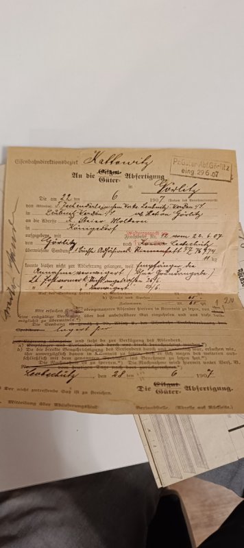 Awizo kolejowe Królewskich Kolei Pruskich z 1907 r - 01