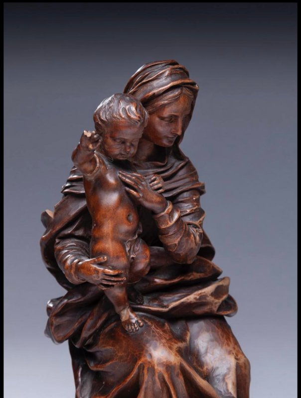Stara drewniana figurka Madonna z Dzeciatkiem 1893