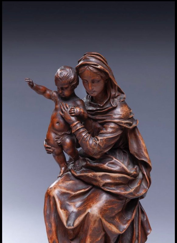 Stara drewniana figurka Madonna z Dzeciatkiem 1893 - 01