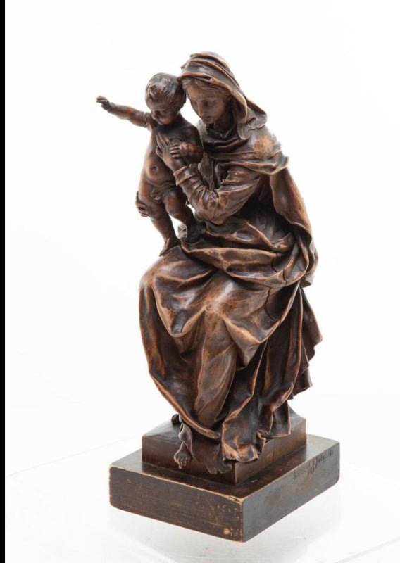 Stara drewniana figurka Madonna z Dzeciatkiem 1893 - 04
