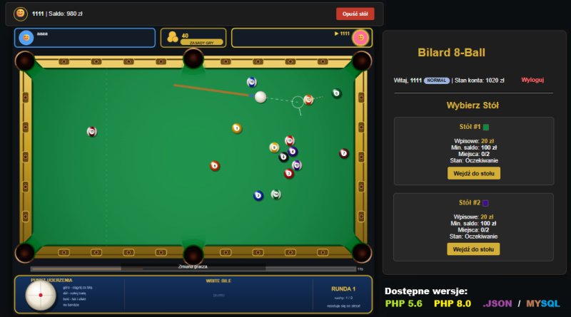 Skrypt gry bilard 8 ball multiplayer zdalnie PHP - 02